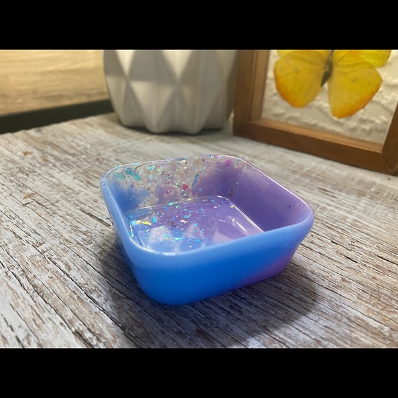 Jewelry Tray - Purple + Blue + Rainbow Iridescent Confetti - Square Dish - Picture 11 of 16